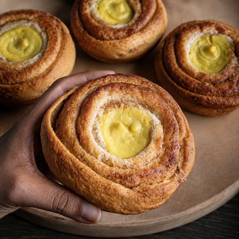 Cardamom buns with vanilla custard centres, hand-baked at Kāffi Colombo