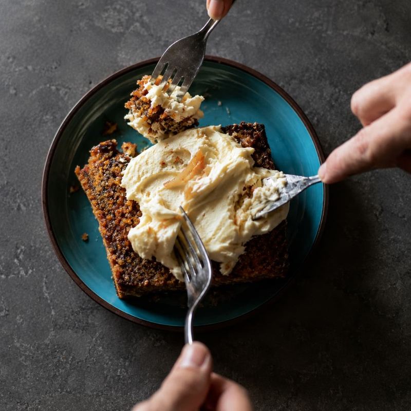 Carrot cake slices shared at Kāffi Colombo