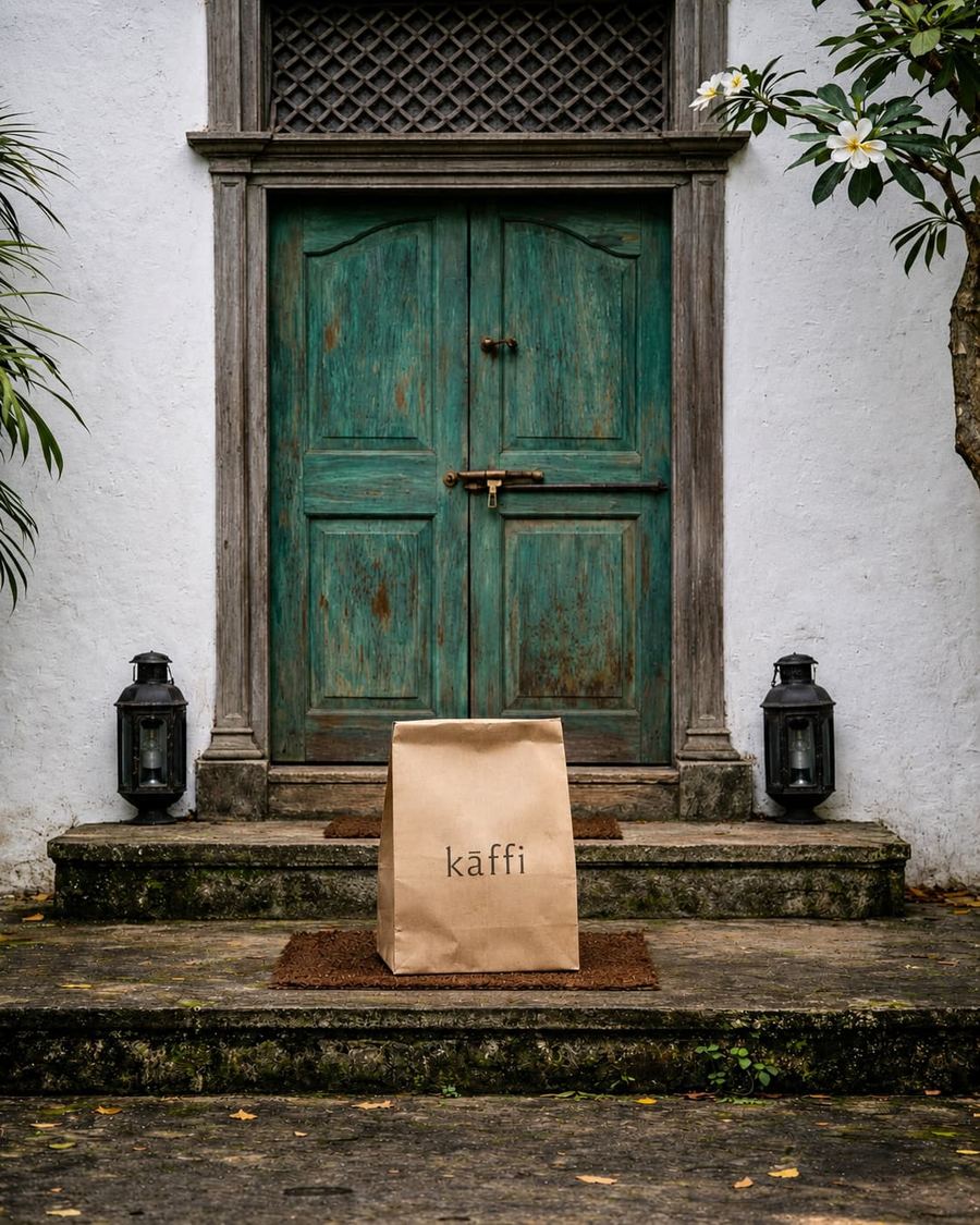 Kāffi takeaway bag left at a Colombo doorstep